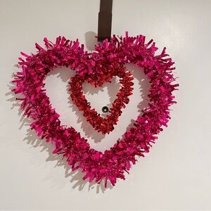 Double Heart Tinsel Wreath in Pink and Red Valentine's Day Decoration